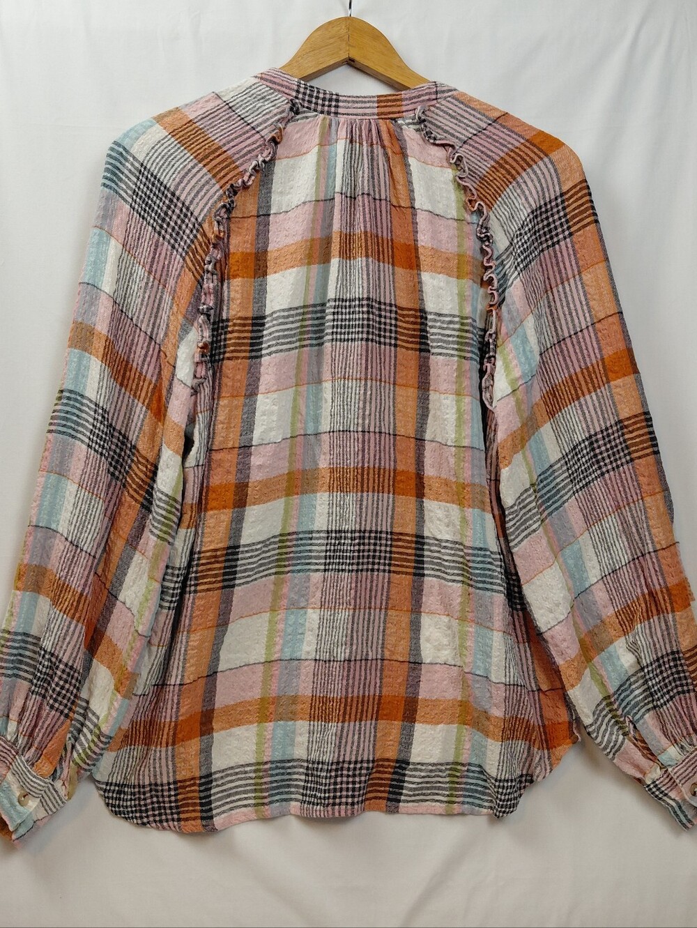 Pilcro Gauze Blouse Plaid Size Large Ruffle - Picture 5 of 6